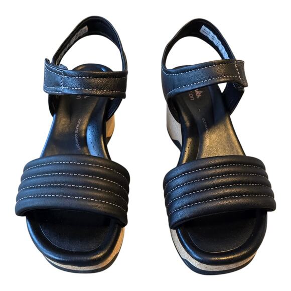 Clarks Collection Womens Chelseah Gem Angle Strap Wedge Sandal Size 7M Black - Picture 2 of 11